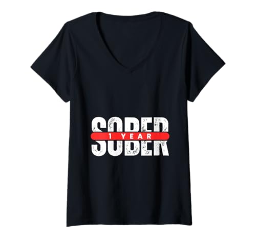 Damen 1 Jahr Sober Addiction Recovery One Year Clean Soberversary T-Shirt mit V-Ausschnitt Damen 1 Jahr Sober Addiction Recovery One Year Clean Soberversary T-Shirt mit V-Ausschnitt von One Year Sobriety Gifts & Soberversary Gifts