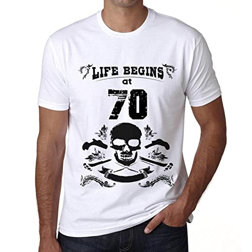Herren Grafik T-Shirt Das Leben beginnt mit 70 – Life Begins at 70 – Geschenk 70. Geburtstag Jahrestag 70 Jahre Jubiläum 70 Jährige Mann Jahrgang 1954 Kurzarm Lustige Druck Weiss XXL von One in the City