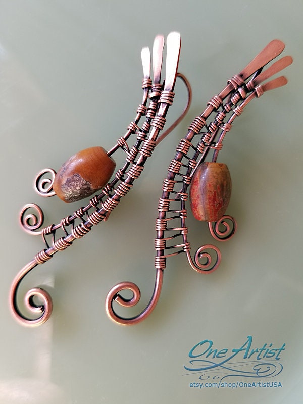 Rustikale Wellen Ohrringe, Picasso Jaspis, Kupferdrahtgewebe, Wire Wrap, Baumeln, Tropfenohrringe Rustikale Wellen Ohrringe, Picasso Jaspis, Kupferdrahtgewebe, Wire Wrap, Baumeln, Tropfenohrringe von OneArtistUSA