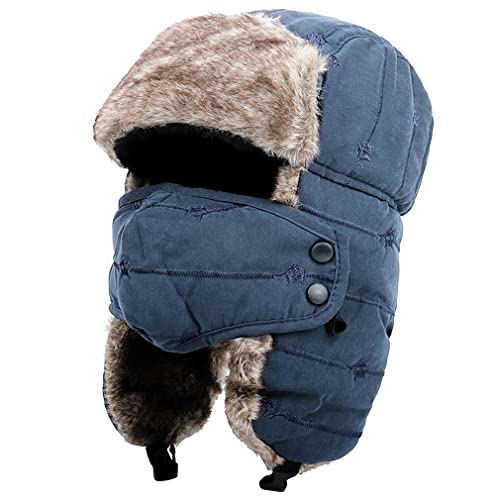 Unisex Wintermütze mit Ohrenklappen, Fellmütze, Kunstfellmütze, Fliegermütze; Hält Warm Beim Skifahren, Schlittschuhlaufen und Anderen Outdoor-Aktivitäten Erhältlich (Blau) von OneChance