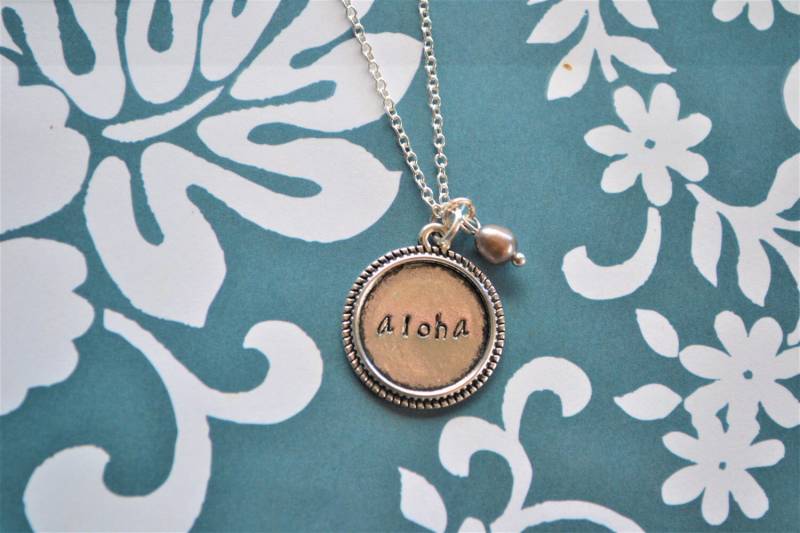Handschrift Schmuck, Benutzerdefinierte Hand Gestempelt, Handschrift, Gestempelt Halskette, Aloha, Hawaii, Perle von OneCharmingTreasure