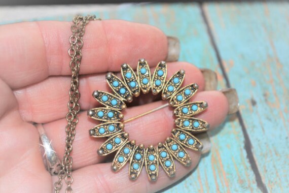 Türkis Perlen Halskette, Sonnenuhr, 2 in 1, Brosche Oder Doppel Pin/Südwesten Stil, Rocailles, Sonnenblume von OneCharmingTreasure