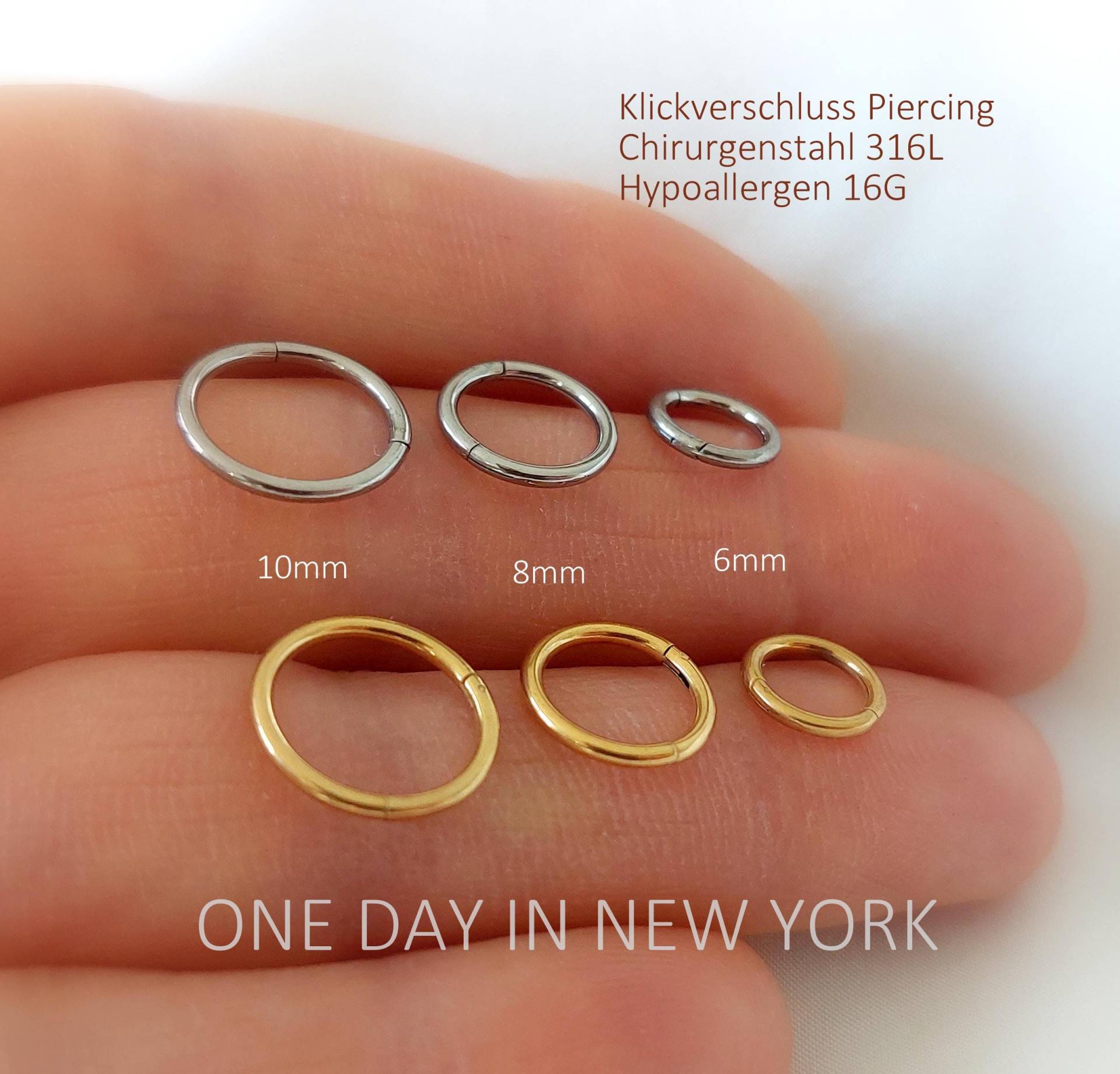 Piercing, Clicker, Gold, Silber, Helix, Tragus, 6mm, 8mm, 10mm, Ring, Conch, Rook, Cartilage, Knorpel, 16G, 1 Stück Piercing, Clicker, Gold, Silber, Helix, Tragus, 6mm, 8mm, 10mm, Ring, Conch, Rook, Cartilage, Knorpel, 16G, 1 Stück von OneDayInNewYork