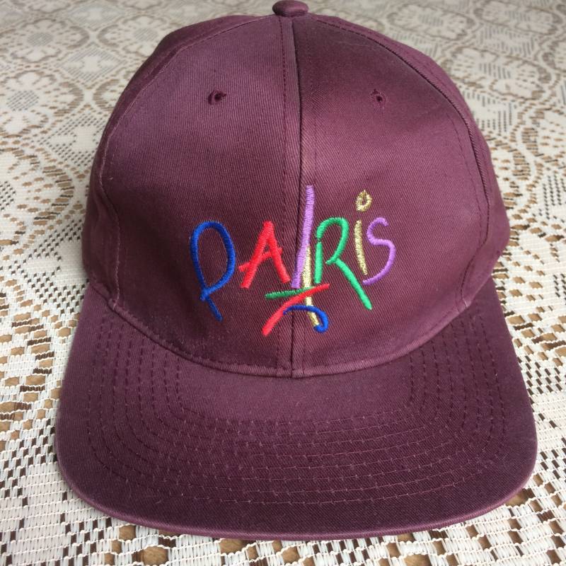 Vintage 90Er Jahre Bordeaux 100% Baumwolle Paris Eiffelturm 6 Panel Snapback Trucker Hut Größen Medium Bis S von OneEyeJacks