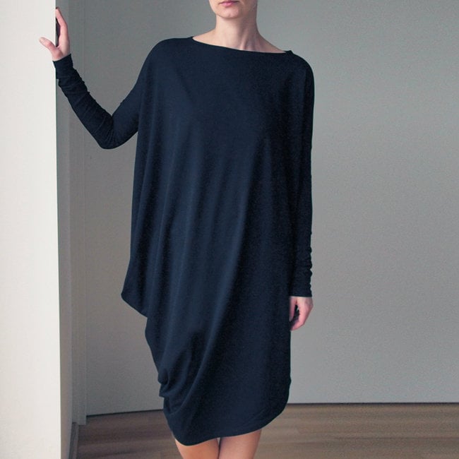 Asymmetrical Black Oversized Dress With Long Sleeves Cotton One Size Handmade Loose Asymmetrical von OneMugADayStore