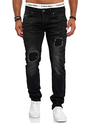 OneRedox Designer Herren Jeans Hose Slim Fit Jeanshose Destroyed Stretch Modell 702 Schwarz 29 von OneRedox