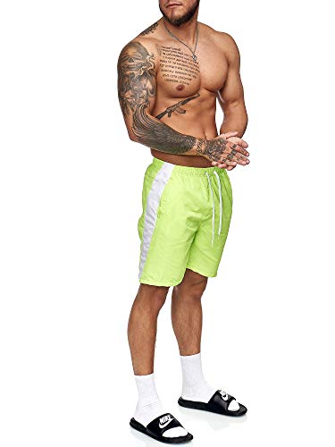 OneRedox Herren Badehose Badeshorts Schwimmshort Sommer Schwimmen Block Swim Shorts Modell BH 200 400 Grün Weiss XXL von OneRedox