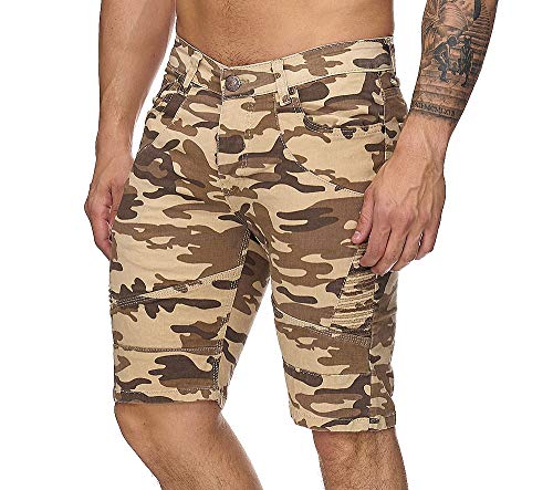 OneRedox Herren Bermuda Shorts Herren Sport Shorts Freizeithose Kurze Hosen Cargohosen 3229 Camouflage Beige 30 von OneRedox