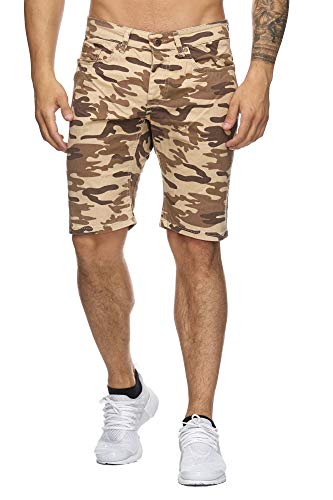 OneRedox Herren Bermuda Shorts Herren Sport Shorts Freizeithose Kurze Hosen Cargohosen 4037 Camouflage Beige 31 von OneRedox