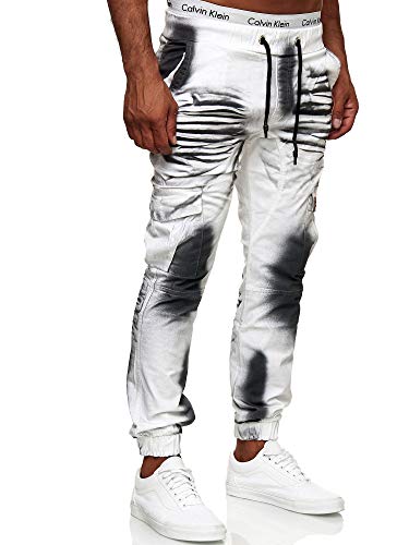 OneRedox Herren Chino Pants Jeans Joggchino Hose Jeanshose Skinny Fit Modell 1033 Dirty White 30 von OneRedox