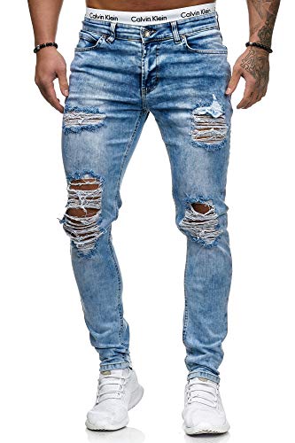 OneRedox Herren Jeans Denim Slim Fit Used Design Modell 5122 L.Blue (40/32 (Fällt eine Nummer Kleiner aus), Mehrfarbig) von OneRedox
