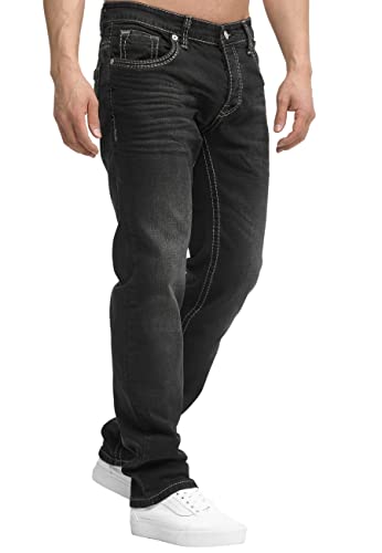 OneRedox Herren Jeans Hose Regular Fit Männer Bootcut Denim Five Pocket Thick Seam Designer Modell 902 Black 29 von OneRedox