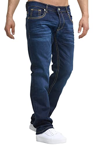 OneRedox Herren Jeans Hose Regular Fit Männer Bootcut Denim Five Pocket Thick Seam Designer Modell 907 Dark Blue 31 von OneRedox