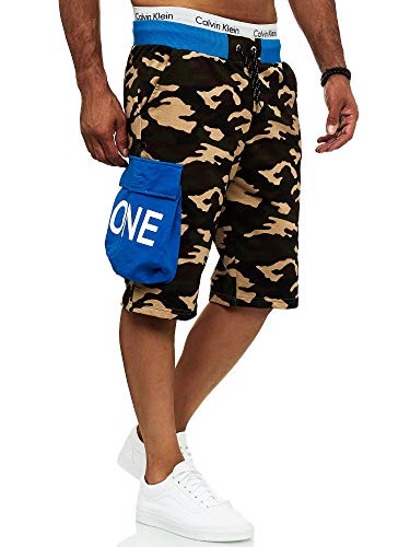 OneRedox Herren Shorts Kurze Hose Sweatshorts Camouflage Jogger Streetwear Sporthose Fitness Clubwear Modell 12141 (L, Türkis) von OneRedox