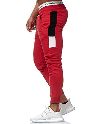 OneRedox Herren Jogging Hose Jogger Streetwear Sporthose Modell 1268 (M, Rot) von OneRedox