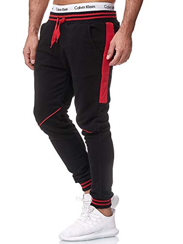 OneRedox Herren Jogging Hose Jogger Streetwear Sporthose Modell 1317 (M, Schwarz Rot) von OneRedox