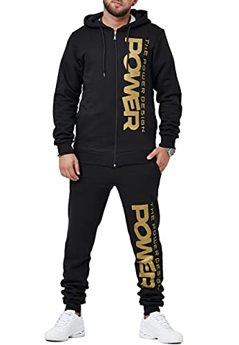 OneRedox Herren Jogginganzug Sportanzug Fitness Jogging Traininganzug Freizeitanzug Fitnessanzug Gym Basic Design Jacke Hose Kapuze Sport Gym Männer JG-4115C Gold M von OneRedox