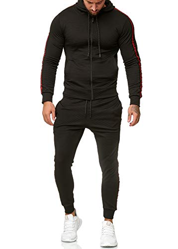 OneRedox Herren Jogginganzug Sportanzug Trainingsanzug für Männer Laufanzug Gym Fitness Runningwear Outdoor Hausanzug Freizeitanzug Relax Modell 1004AC (XXL, Schwarz) von OneRedox