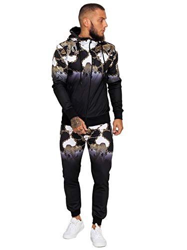 OneRedox Herren Jogginganzug Trainingsanzug Männer Sportanzug Fitness Outfit Streetwear Tracksuit Jogginghose Hoodie-Sporthose Sportkleidung Comfort Fit Modell JG-1561C Schwarz S von OneRedox