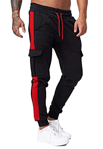 OneRedox Herren Jogginghose 1643 Schwarz Rot S von OneRedox