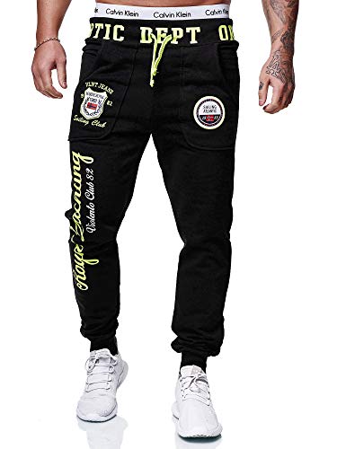 OneRedox Herren Jogginghose Sporthose Männer Trainingshose Sweatpants 601 Schwarz-Gelb M von OneRedox