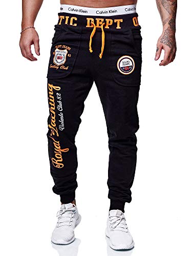 OneRedox Herren Jogginghose Sporthose Männer Trainingshose Sweatpants 601 Schwarz-orange S von OneRedox