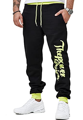 OneRedox Herren Jogginghose Trainingshose Freizeihose Fitnesshose Basic Sport Fitness Gym Training Slim Fit Sweatpants JG-4113C Neon Gelb L von OneRedox