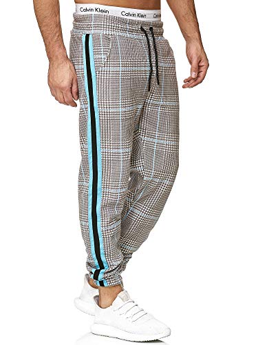 OneRedox Herren | Jogginghose | Trainingshose | Sport Fitness | Gym | Training | Slim Fit | Sweatpants Streifen | Jogging-Hose | Stripe Pants | Modell 1226 (XS, Grau Türkis) von OneRedox