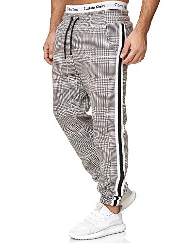 OneRedox Herren | Jogginghose | Trainingshose | Sport Fitness | Gym | Training | Slim Fit | Sweatpants Streifen | Jogging-Hose | Stripe Pants | Modell 1226 (XS, Grau Weiß) von OneRedox