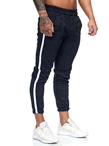 OneRedox Herren | Jogginghose | Trainingshose | Sport Fitness | Gym | Training | Slim Fit | Sweatpants Streifen | Jogging-Hose | Stripe Pants | Modell 1226 (XS, Navy Weiß) von OneRedox