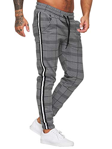 OneRedox Herren | Jogginghose | Trainingshose | Sport Fitness | Gym | Training | Slim Fit | Sweatpants Streifen | Jogging-Hose | Stripe Pants | Modell 1227 (XS, Grau) von OneRedox