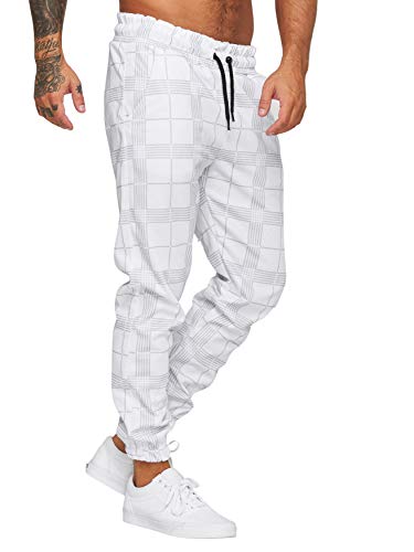 OneRedox Herren | Jogginghose | Trainingshose | Sport Fitness | Gym | Training | Slim Fit | Sweatpants Streifen | Jogging-Hose | Stripe Pants | Modell 1228 (S, Weiß) von OneRedox