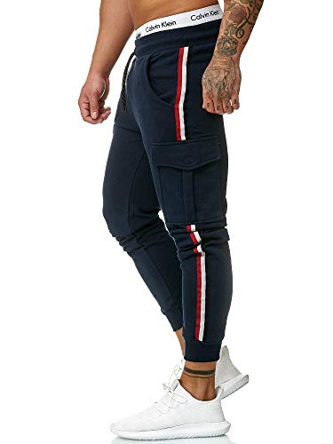 OneRedox Herren | Jogginghose | Trainingshose | Sport Fitness | Gym | Training | Slim Fit | Sweatpants Streifen | Jogging-Hose | Stripe Pants Modell 1318 Navy XXL von OneRedox