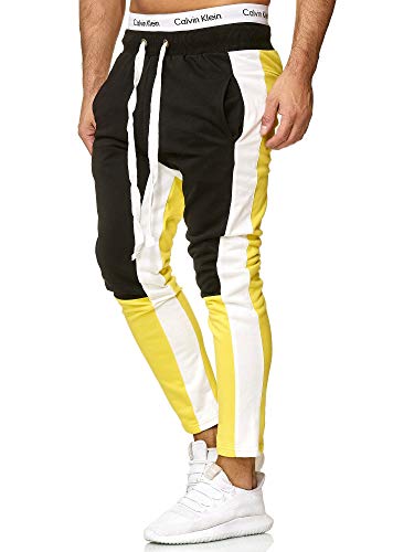 OneRedox Herren | Jogginghose | Trainingshose | Sport Fitness | Gym | Training | Slim Fit | Sweatpants Streifen | Jogging-Hose | Stripe Pants | Modell A10 (L, Gelb) von OneRedox