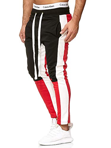 OneRedox Herren | Jogginghose | Trainingshose | Sport Fitness | Gym | Training | Slim Fit | Sweatpants Streifen | Jogging-Hose | Stripe Pants | Modell A10 (L, Rot) von OneRedox