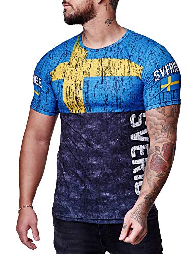 OneRedox Herren Länder T-Shirt Kurzarm Rundhals Fußball Sverige Schweden 1519 XXL von OneRedox