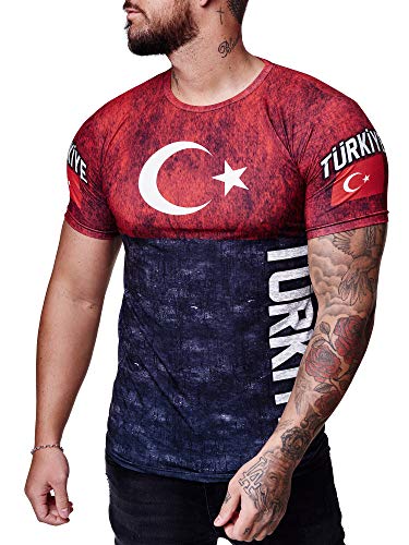 OneRedox Herren Länder T-Shirt Kurzarm Rundhals Fußball Türkei Türkiye 1186 S von OneRedox