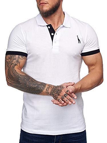 OneRedox Herren Poloshirt Polohemd Basic Kurzarm Einfarbig Slim Fit Polo Shirt Baumwolle T-Shirt Polokragen M-XXXL Modell 1404 Weiss XXXL von OneRedox