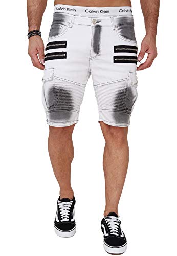 OneRedox Herren Shorts Kurze Hose Jeansshort Denim Jogger Streetwear Sporthose Fitness Clubwear ModellSH-3369 Dirty White 30 von OneRedox