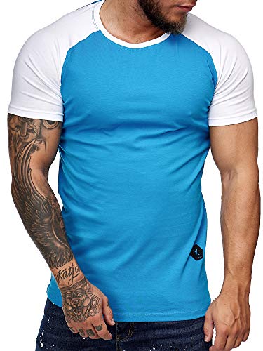 OneRedox Herren T Shirt Kurzarm Poloshirt Polo Shirt Sweatshirt Modell 2031 Weiss Türkis XL von OneRedox