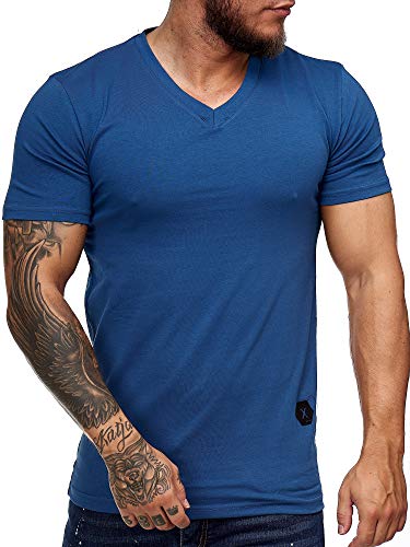 OneRedox Herren T-Shirt V-Neck Poloshirt Polo Kurzarm Shirt Sweatshirt Modell 9031 Blau XL von OneRedox