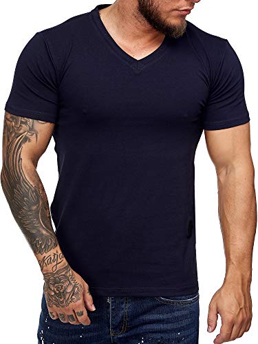 OneRedox Herren T-Shirt V-Neck Poloshirt Polo Kurzarm Shirt Sweatshirt Modell 9031 Navy XL von OneRedox