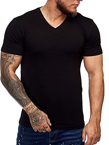 OneRedox Herren T-Shirt V-Neck Poloshirt Polo Kurzarm Shirt Sweatshirt Modell 9031 Schwarz M von OneRedox