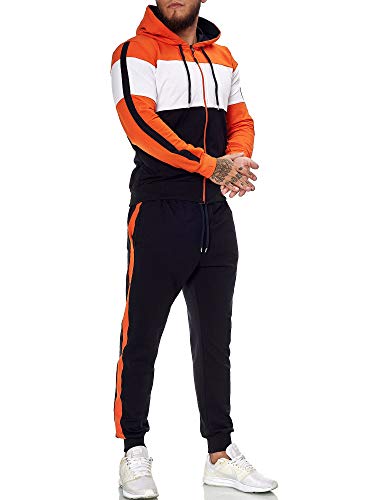 OneRedox | Herren Trainingsanzug | Jogginganzug | Sportanzug | Jogging Anzug | Hoodie-Sporthose | Jogging-Anzug | Trainings-Anzug | Jogging-Hose | Modell JG-1082 (S, Orange Weiß Schwarz) von OneRedox