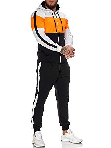 OneRedox | Herren Trainingsanzug | Jogginganzug | Sportanzug | Jogging Anzug | Hoodie-Sporthose | Jogging-Anzug | Trainings-Anzug | Jogging-Hose | Modell JG-1082 (S, Weiß Orange Schwarz) von OneRedox