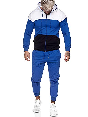 OneRedox | Herren Trainingsanzug | Jogginganzug | Sportanzug | Jogging Anzug | Hoodie-Sporthose | Jogging-Anzug | Trainings-Anzug | Jogging-Hose | Modell JG-1083 Weiss-Blau S von OneRedox