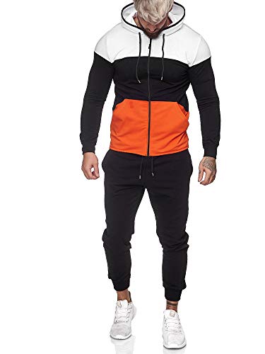 OneRedox | Herren Trainingsanzug | Jogginganzug | Sportanzug | Jogging Anzug | Hoodie-Sporthose | Jogging-Anzug | Trainings-Anzug | Jogging-Hose | Modell JG-1083 Weiss-Schwarz-Orange S von OneRedox