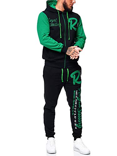 OneRedox Herren Trainingsanzug Jogginganzug Sportanzug Modell 3677 (5XL, Schwarz Grün) von OneRedox