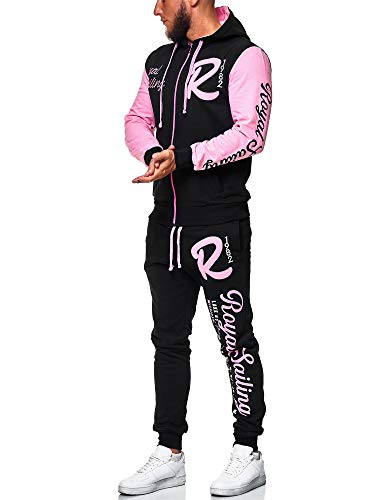 OneRedox Herren Trainingsanzug Jogginganzug Sportanzug Modell 3677 (S, Schwarz Rosa) von OneRedox