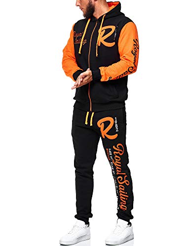 OneRedox Herren Trainingsanzug Jogginganzug Sportanzug Modell 3677 (S, Schwarz Orange) von OneRedox